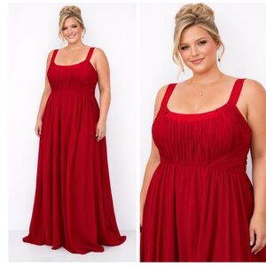 Donna Morgan Red Pleated Sleeveless Chiffon Maxi Dress Size 16